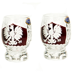 enuine brilliant Polish 24% lead crystal hand cut with an engraved Polish Eagle on a red background and the word Polska above on the front and a pinwheel design on the reverse. Set of 2.