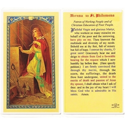 St. Philomena - Novena to Holy Card.  Plastic Coated. Picture is on the front, text is on the back of the card.