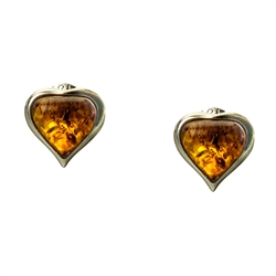 Attractive sterling silver and Baltic amber heart shaped stud earrings.
&#8203;Size is approx .4" diameter.