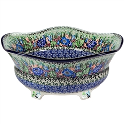 Polish Pottery 12" Footed Serving Bowl. Hand made in Poland. Pattern U4572 designed by Maria Starzyk.