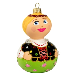 This little dear is sure to be a real doll in your collection! Our 5" tall Goralka dancer ornament showcases Poland's craftsmanship at its finest. This unique glass ornament is masterfully painted with glittering accents to add an extra fantastical appeal
