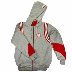 This hooded jacket is part of our new collection from Poland for all of our Polish fans.  This very attractive jacket features the Polish Eagle emblem on the front and the word "Polska" (Poland) embroidered at the bottom on the reverse.  100% cotton.