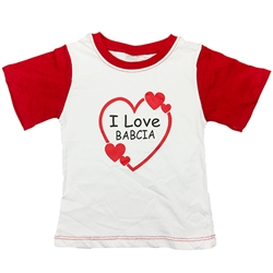 Cute light weight children's T-shirts from Poland.  I Love Babcia (Grandma) 100% cotton.  Sizes in Poland run very small so we
have listed what we feel are the correct US sizes (2T, 3T, 4T and 5T).