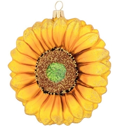 Your tree will bloom with a sunny touch of summer delight when you display this magnificent flower ornament! Exquisitely crafted from formed glass in Poland with stunning glitter and microbead accents, this 4" tall sunflower Christmas ornament is sure to