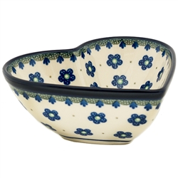 Polish Pottery 7" Heart Shaped Bowl. Hand made in Poland and artist initialed.