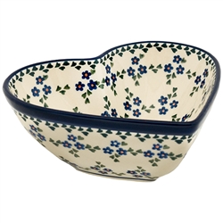 Polish Pottery 7" Heart Shaped Bowl. Hand made in Poland and artist initialed.