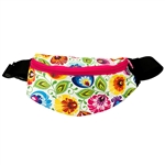 Darling fanny pack decorated with a colorful Wycinanki floral design. 100% polyester and plastic lined. Adjustable heavy duty woven belt. Made in Poland.