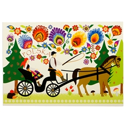 Wycinanki Folklore Print Post Card - "Forest Ride"