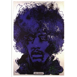 Post Card: Jimi Hendrix, Polish Contemporary Poster  designed by Waldemar Swierzy  in 1974. It has now been turned into a post card size 4.75" x 6.75" - 12cm x 17cm.