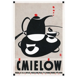 Polish poster designed in 2015 by artist Ryszard Kaja to promote tourism to Poland. Cmielow  is known for one of Poland's oldest porcelain factories dating back to 1790. It has now been turned into a post card size 4.75 x 6.75