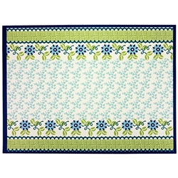 Large Polish cloth placemat featuring Polish stoneware colors and floral design. This material is 100% polyester.. Made in Poland.