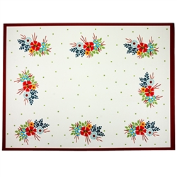 Large Polish cloth placemat featuring Polish stoneware colors and floral design. This material is 100% polyester.. Made in Poland.