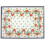 Large Polish cloth placemat featuring Polish stoneware colors and floral design. This material is 100% polyester.. Made in Poland.