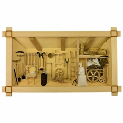 Poland has a long history of craftsmen working with wood in southern Poland. Their workshops produce beautiful hand made boxes, plates and carvings. This shadow box is a look inside a traditional Polish farmer's barn. Note the nice attention to detail.