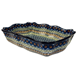 Polish Pottery 11.5" Fluted Rectangular Serving Dish. Hand made in Poland. Pattern U215 designed by Irena Maczka.