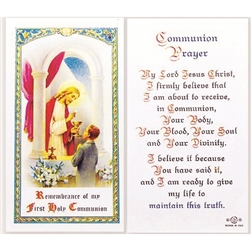 Holy Communion - Boy - Holy Card.  Plastic Coated. Picture is on the front, text is on the back of the card.