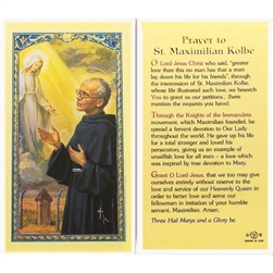 St. Maximilian Kolbe - Holy Card.  Holy Card Plastic Coated. Picture is on the front, text is on the back of the card.