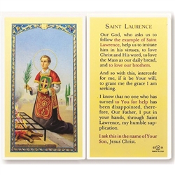 St. Lawrence - Holy Card.  Holy Card Plastic Coated. Picture is on the front, text is on the back of the card.