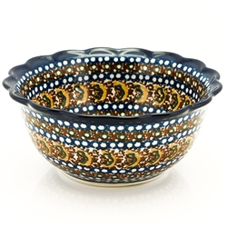 Polish Pottery 7" Fluted Petal Bowl. Hand made in Poland. Pattern U159 designed by Anna Pasierbiewicz.