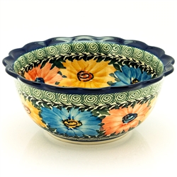 Polish Pottery 7" Fluted Petal Bowl. Hand made in Poland. Pattern U1097 designed by Maria Starzyk.