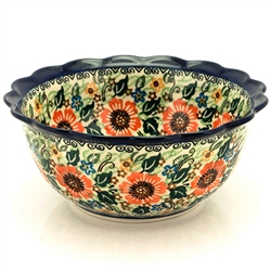 Polish Pottery 7" Fluted Petal Bowl. Hand made in Poland. Pattern U1730 designed by Irena Maczka.