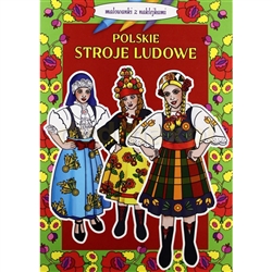 Large coloring book featuring 11 Polish regional folk costumes.  Includes color stickers.