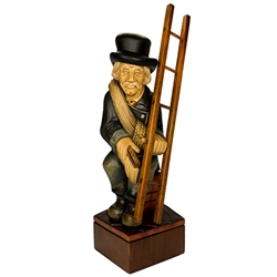 Nicely detailed, hand carved chimney sweep holding his ladder and brush.  Ladder is attached.