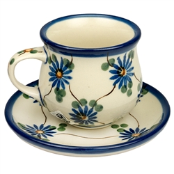 Polish Pottery 3 oz. Espresso Cup and Saucer. Hand made in Poland and artist initialed.