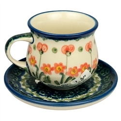 Polish Pottery 3 oz. Espresso Cup and Saucer. Hand made in Poland and artist initialed.