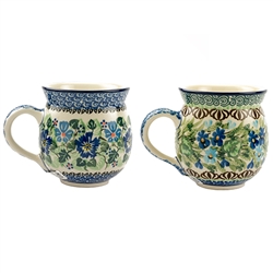 Polish Pottery Bubble Mugs, Set of 2. Hand made in Poland. Pattern U2957/U1810 designed by Zofia Spychalska/Danuta Skiba.