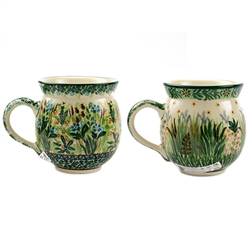 Polish Pottery Bubble Mugs, Set of 2. Hand made in Poland. Pattern U4334/U4328 designed by Krystyna Dacyszyn.