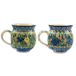 Polish Pottery Bubble Mugs, Set of 2. Hand made in Poland. Pattern U2202/U4572 designed by Maria Starzyk.