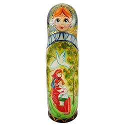 Beautifully hand-painted Matrushka vodka bottle holder.  Made In Russia.  Fits a slender half liter bottle (2.75" - 7cm dia)