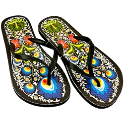 Perfect way to celebrate your Polish heritage with these colorful folk designed flip flops. Select from three different lady's sizes.