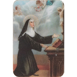 Two pictures appear when the card is moved. The first side has Saint Rita and the second side has appearing Angels.