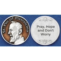 Saint Pio of Pietrelcina Brown Enameled Pocket Token (Coin). Great for your pocket or coin purse.