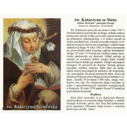 Sw Katarzyna Sienenska - Polish - Swiety Katarzyna Sienenska - Holy Card.  Plastic Coated. Picture is on the front, Polish text is on the back of the card.
