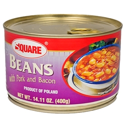 Pork and beans Polish style in a pull top can. Just open the can, put on a plate, heat and serve.