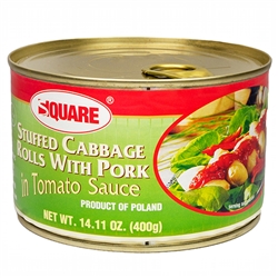 Traditional Polish stuffed cabbage in pull top can.  Just open the can, put the golabki on a plate and heat and serve.