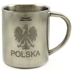 Insulated Stainless Steel Mug with the Polish Eagle on one side and Na Zdrowie! (to your health) Cheers! on the reverse.