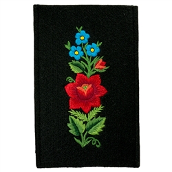 Soft black felt sewn case with hand embroidered Lowicz folk flowers on one side. Beautiful and functional. . Designed to fit large IPhones. Size - 4.5" x 6.75" - 11.5cm x 17cm - Interior size 4" x 6.5" - 10cm x 16.5cm.