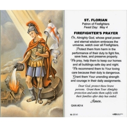 Saint Florian Holy Card (Prayer) English.  Saint Florian is the patron saint of firefighters.