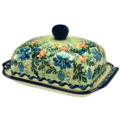 Polish Pottery 7" Butter Dish. Hand made in Poland. Pattern U2684 designed by Barbara Makiela.