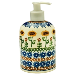 Polish Pottery 5.5" Soap/Lotion Dispenser. Hand made in Poland and artist initialed.