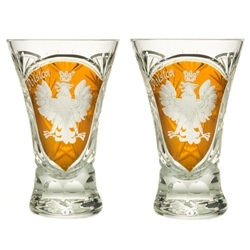 Genuine Polish 24% lead crystal hand cut and engraved with the Polish Eagle and the word Polska. Set of 2. Size is 3.25" - 7.8cm tall.