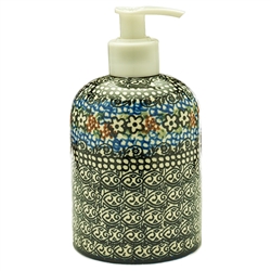 Polish Pottery 5.5" Soap/Lotion Dispenser. Hand made in Poland and artist initialed.