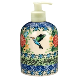 Polish Pottery 5.5" Soap/Lotion Dispenser. Hand made in Poland. Pattern U3271 designed by Teresa Liana.