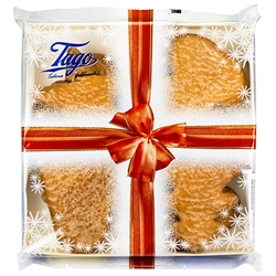 Sugar glazed gingerbread (8 piece) in a variety of Christmas shapes in a see through presentation package.