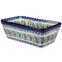 Polish Pottery 8" Loaf Pan. Hand made in Poland. Pattern U1588 designed by Maria Starzyk.