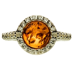 Beautifully designed classic silver setting for these honey amber stone surrounded by Cubic Zirconia crystal.